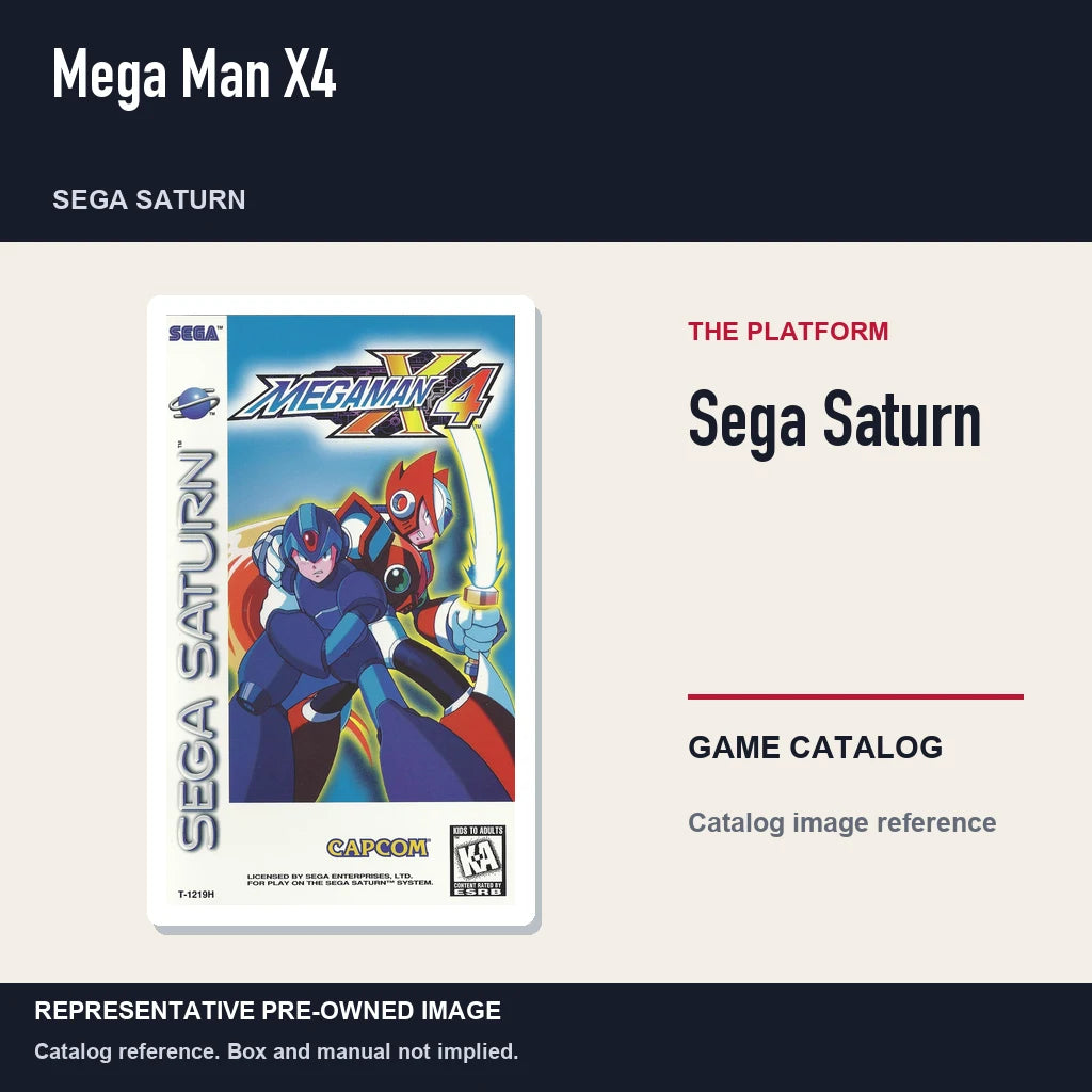 Representative pre-owned Mega Man X4 (Sega Saturn), platform product layout.