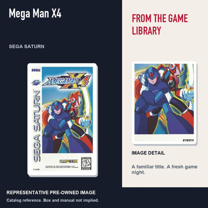Representative pre-owned Mega Man X4 (Sega Saturn), editorial image and detail.