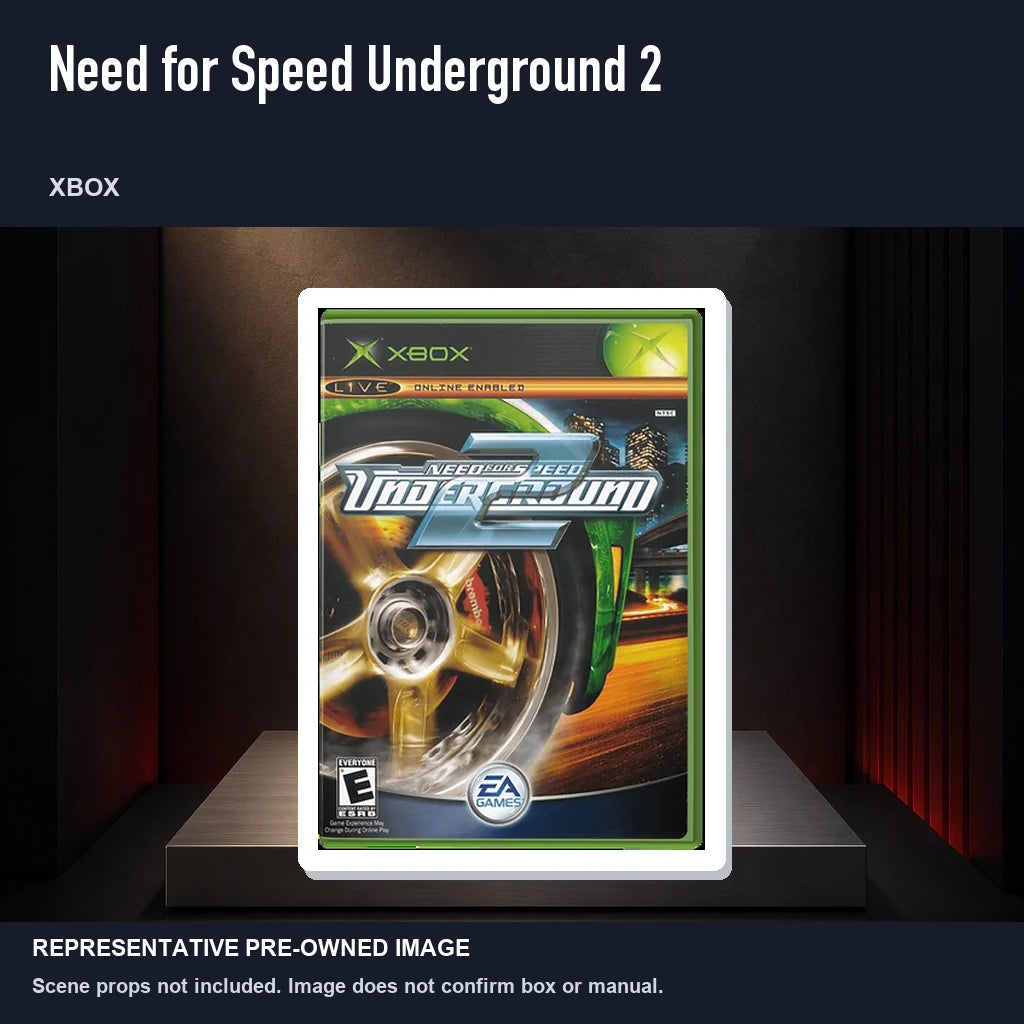 Representative pre-owned Need for Speed Underground 2 (Xbox), product image on a display panel.