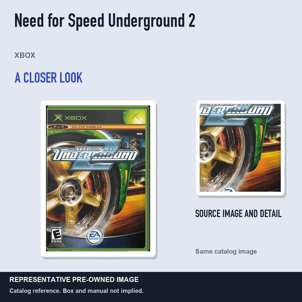 Representative pre-owned Need for Speed Underground 2 (Xbox), full image with detail inset.