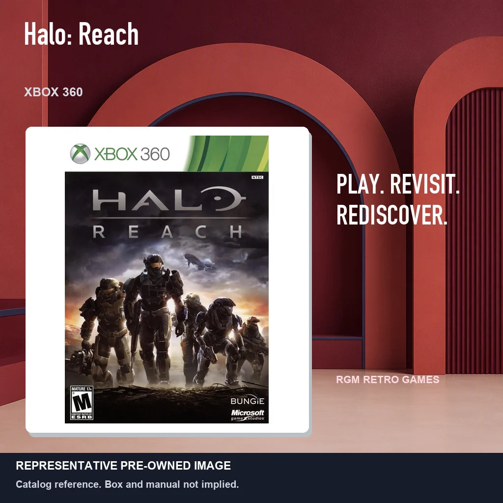 Representative pre-owned Halo: Reach (Xbox 360), red retro product layout.