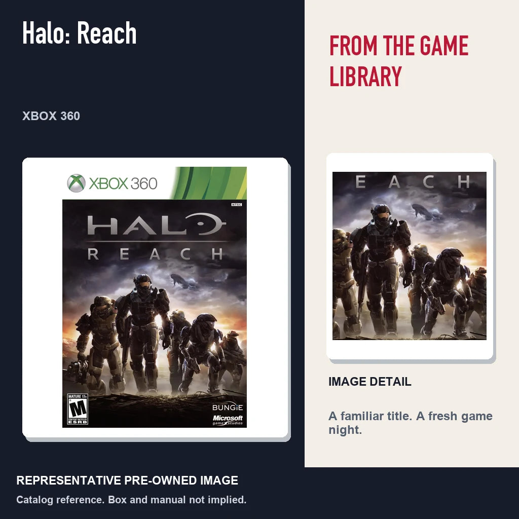 Representative pre-owned Halo: Reach (Xbox 360), editorial image and detail.