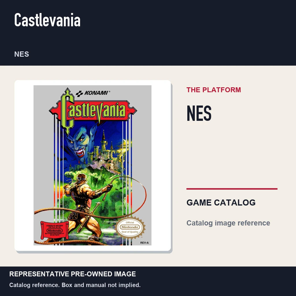 Representative pre-owned Castlevania (NES), platform product layout.