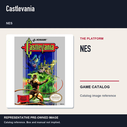 Representative pre-owned Castlevania (NES), platform product layout.