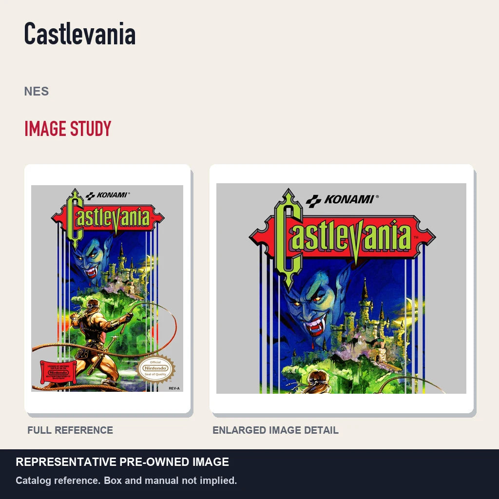 Representative pre-owned Castlevania (NES), full image and detail.