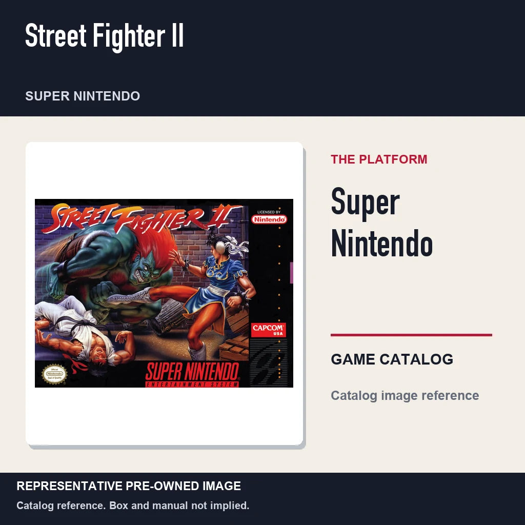Representative pre-owned Street Fighter II (Super Nintendo), platform product layout.