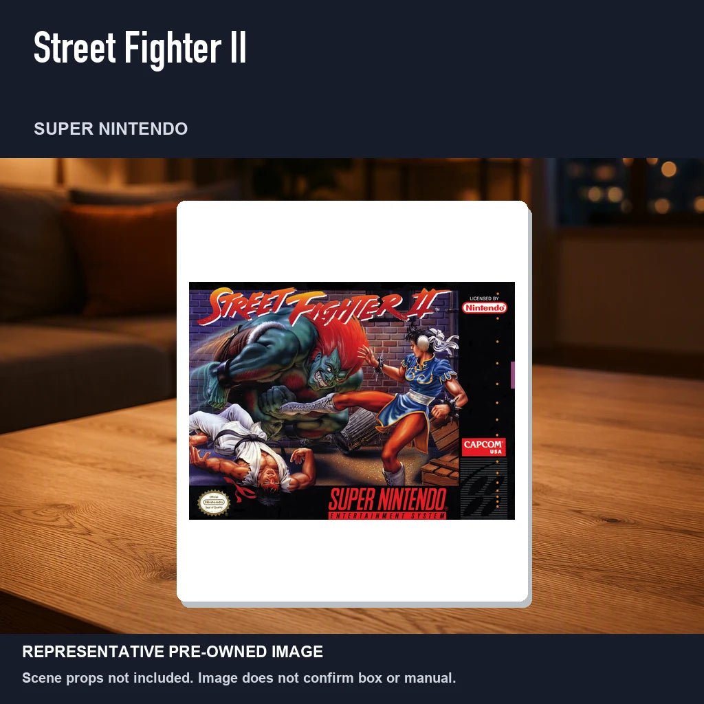Representative pre-owned Street Fighter II (Super Nintendo), product image in a styled room scene.