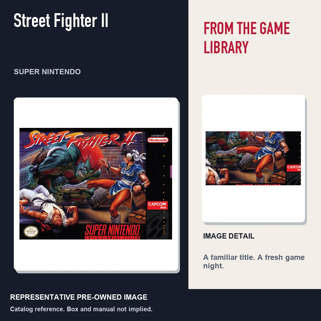 Representative pre-owned Street Fighter II (Super Nintendo), editorial image and detail.