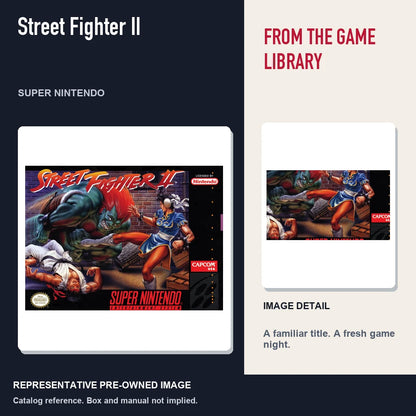 Representative pre-owned Street Fighter II (Super Nintendo), editorial image and detail.