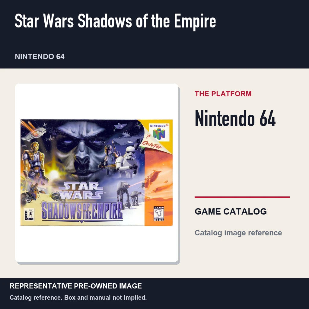 Representative pre-owned Star Wars Shadows of the Empire (Nintendo 64), platform product layout.