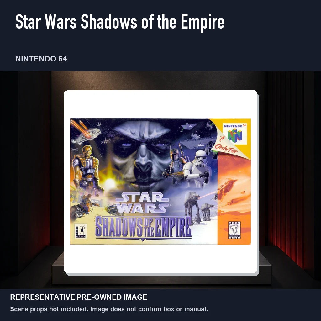 Representative pre-owned Star Wars Shadows of the Empire (Nintendo 64), product image on a display panel.