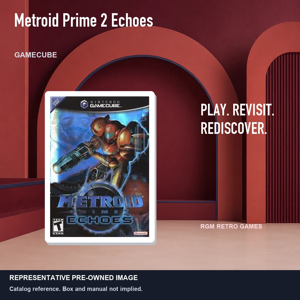 Representative pre-owned Metroid Prime 2 Echoes (GameCube), red retro product layout.