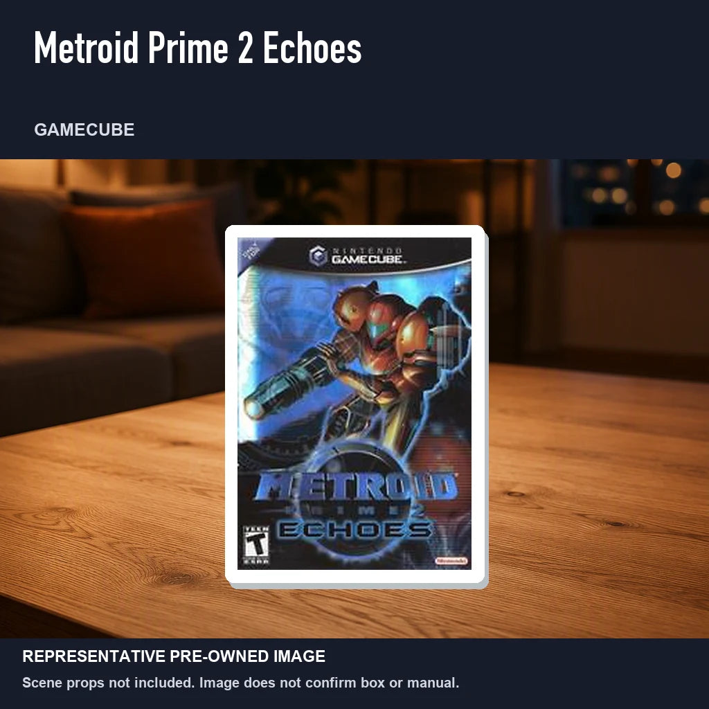 Representative pre-owned Metroid Prime 2 Echoes (GameCube), product image in a styled room scene.