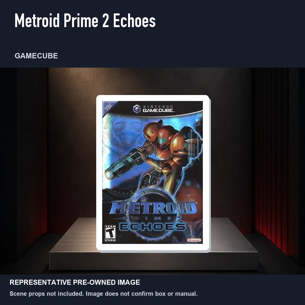 Representative pre-owned Metroid Prime 2 Echoes (GameCube), product image on a display panel.