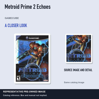 Representative pre-owned Metroid Prime 2 Echoes (GameCube), full image with detail inset.