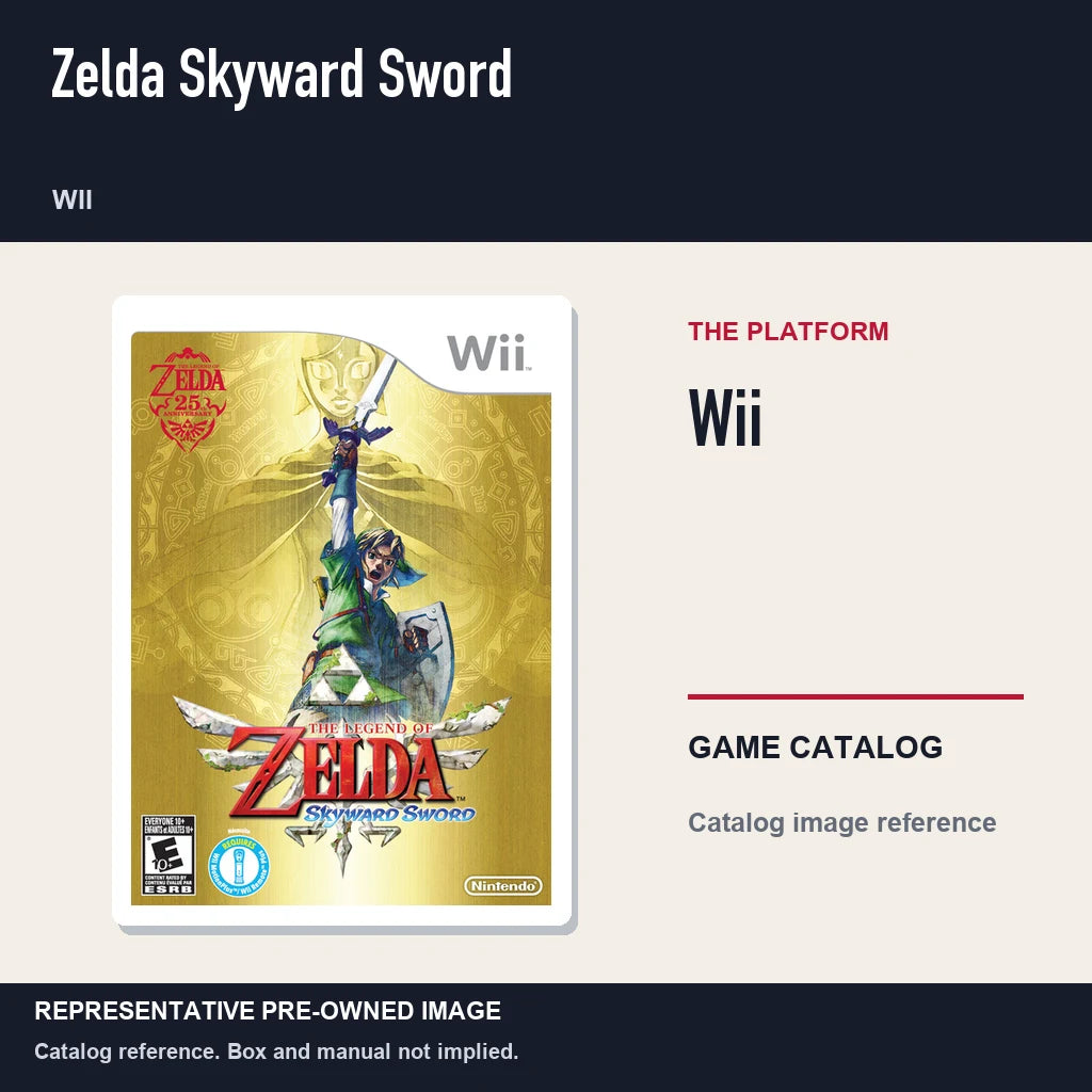 Representative pre-owned Zelda Skyward Sword (Wii), platform product layout.