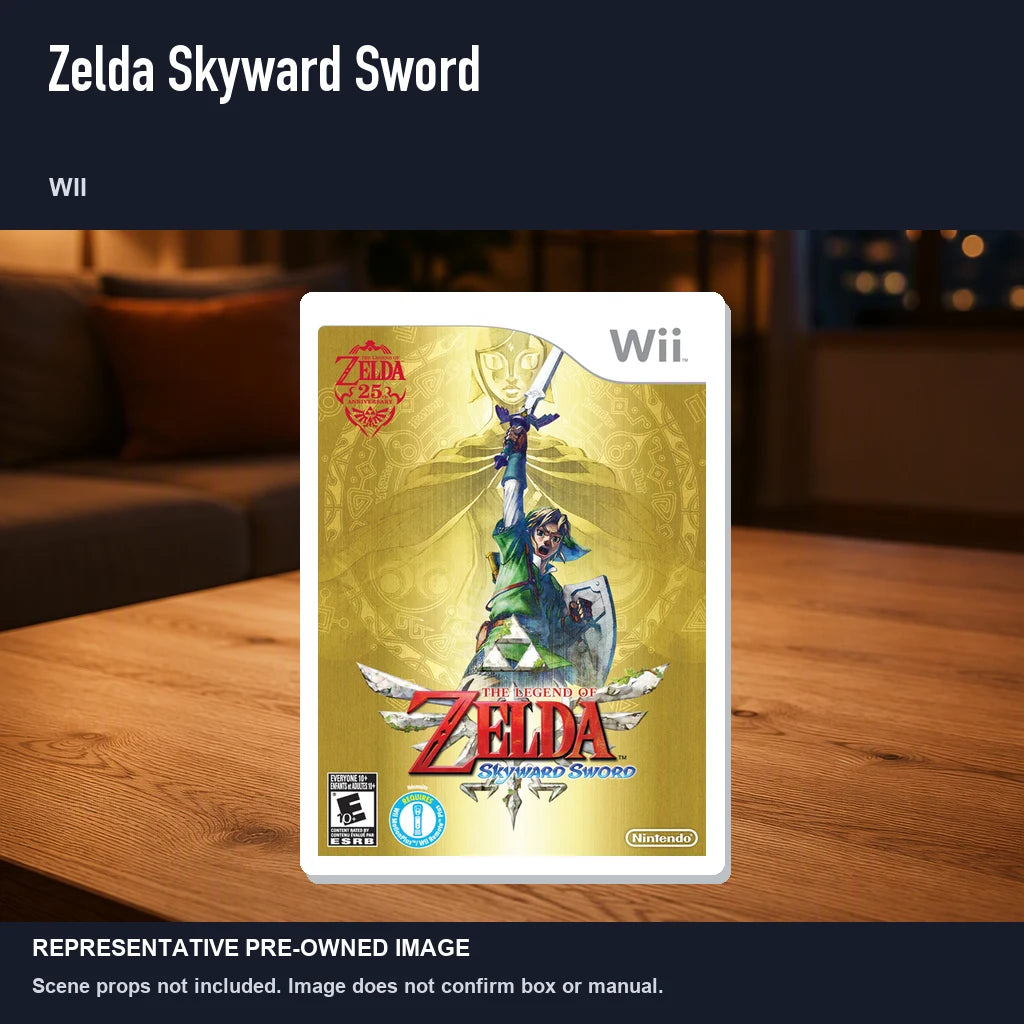 Representative pre-owned Zelda Skyward Sword (Wii), product image in a styled room scene.