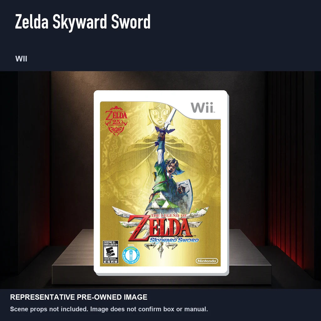 Representative pre-owned Zelda Skyward Sword (Wii), product image on a display panel.