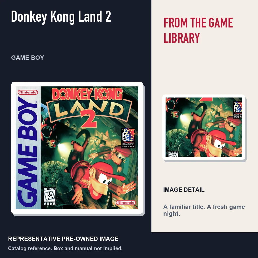 Representative pre-owned Donkey Kong Land 2 (Game Boy), editorial image and detail.
