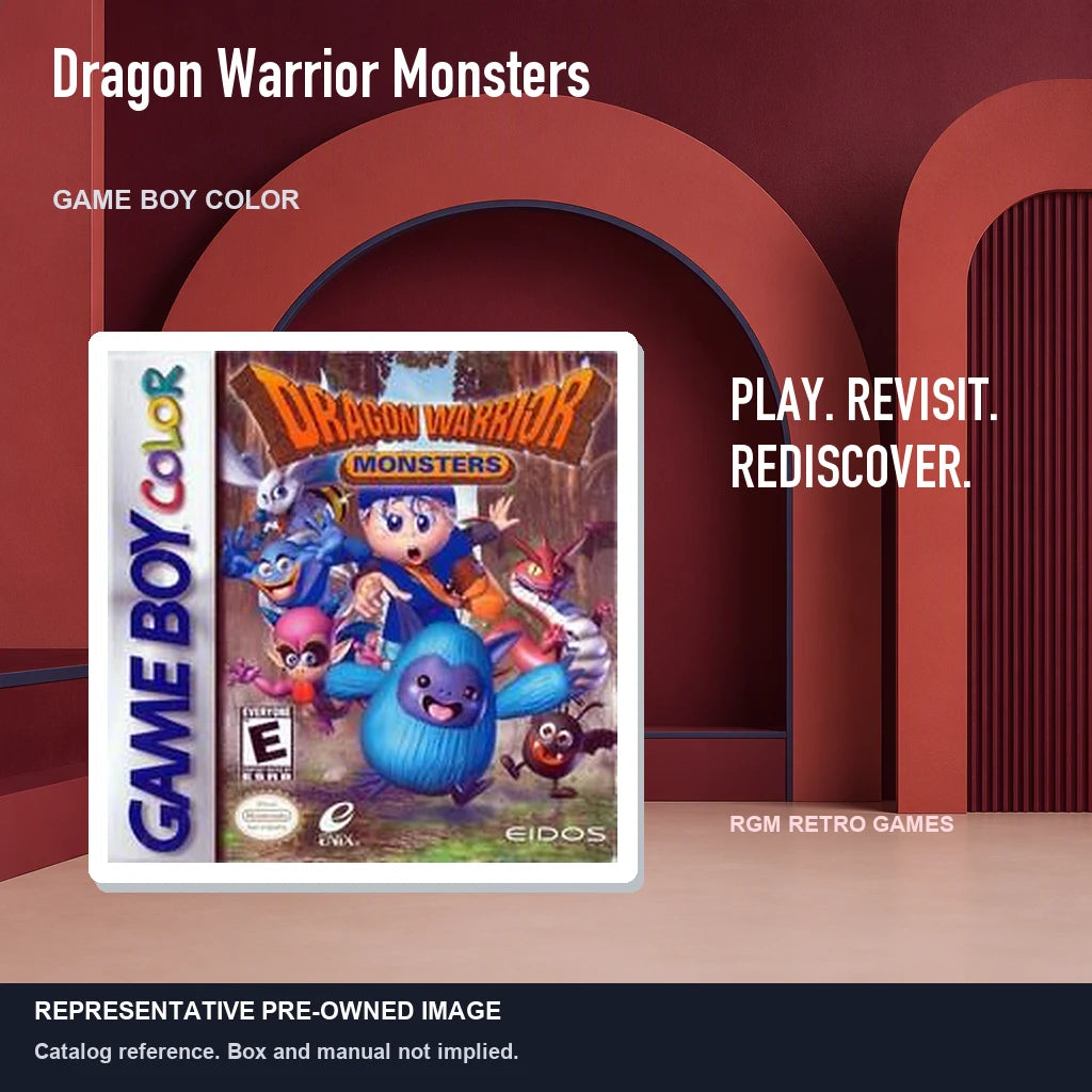 Representative pre-owned Dragon Warrior Monsters (Game Boy Color), red retro product layout.
