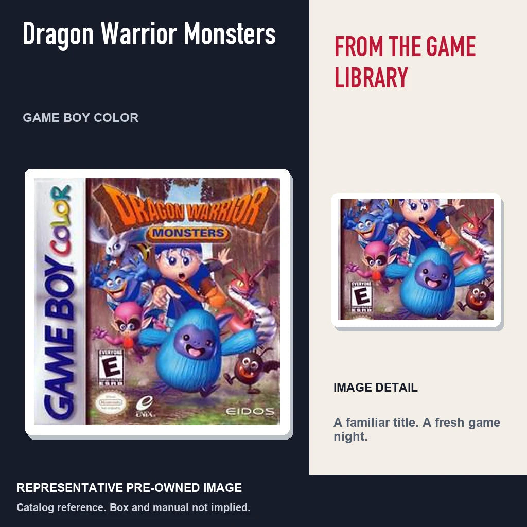 Representative pre-owned Dragon Warrior Monsters (Game Boy Color), editorial image and detail.