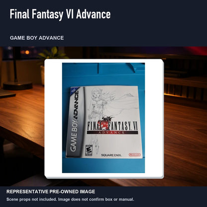 Representative pre-owned Final Fantasy VI Advance (Game Boy Advance), product image in a styled desk scene.