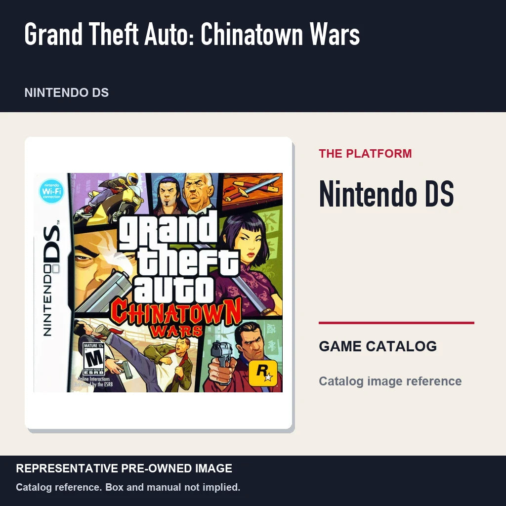 Representative pre-owned Grand Theft Auto: Chinatown Wars (Nintendo DS), platform product layout.