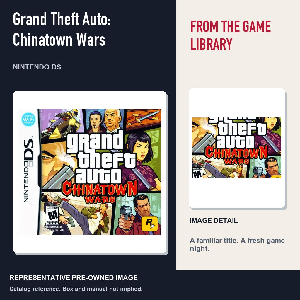 Representative pre-owned Grand Theft Auto: Chinatown Wars (Nintendo DS), editorial image and detail.