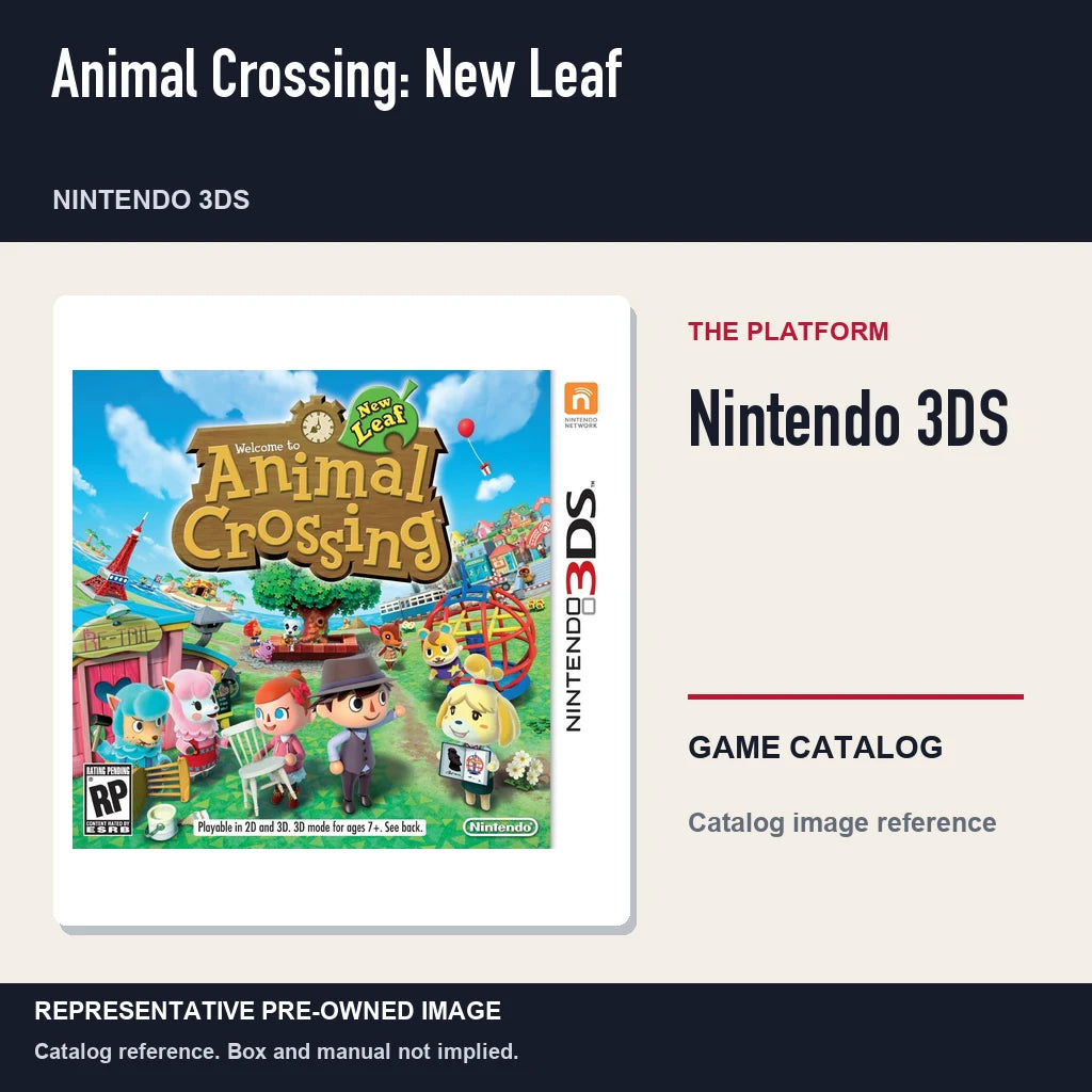 Representative pre-owned Animal Crossing: New Leaf (Nintendo 3DS), platform product layout.