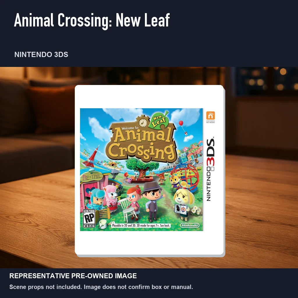 Representative pre-owned Animal Crossing: New Leaf (Nintendo 3DS), product image in a styled room scene.