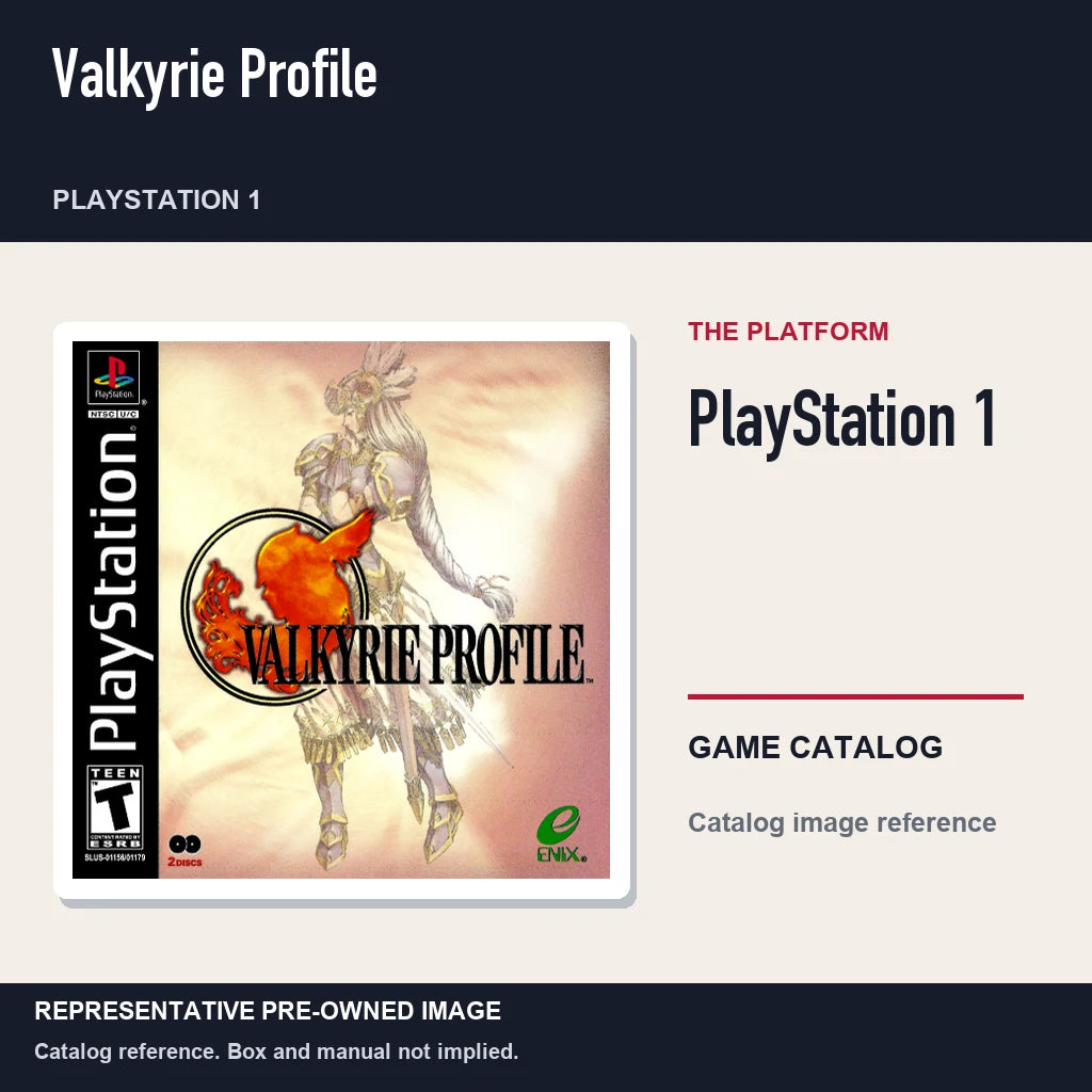 Representative pre-owned Valkyrie Profile (PlayStation 1), platform product layout.