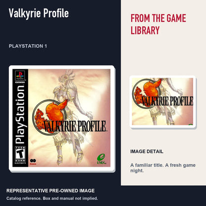 Representative pre-owned Valkyrie Profile (PlayStation 1), editorial image and detail.