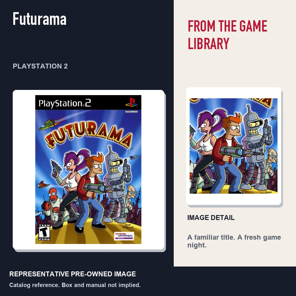 Representative pre-owned Futurama (PlayStation 2), editorial image and detail.