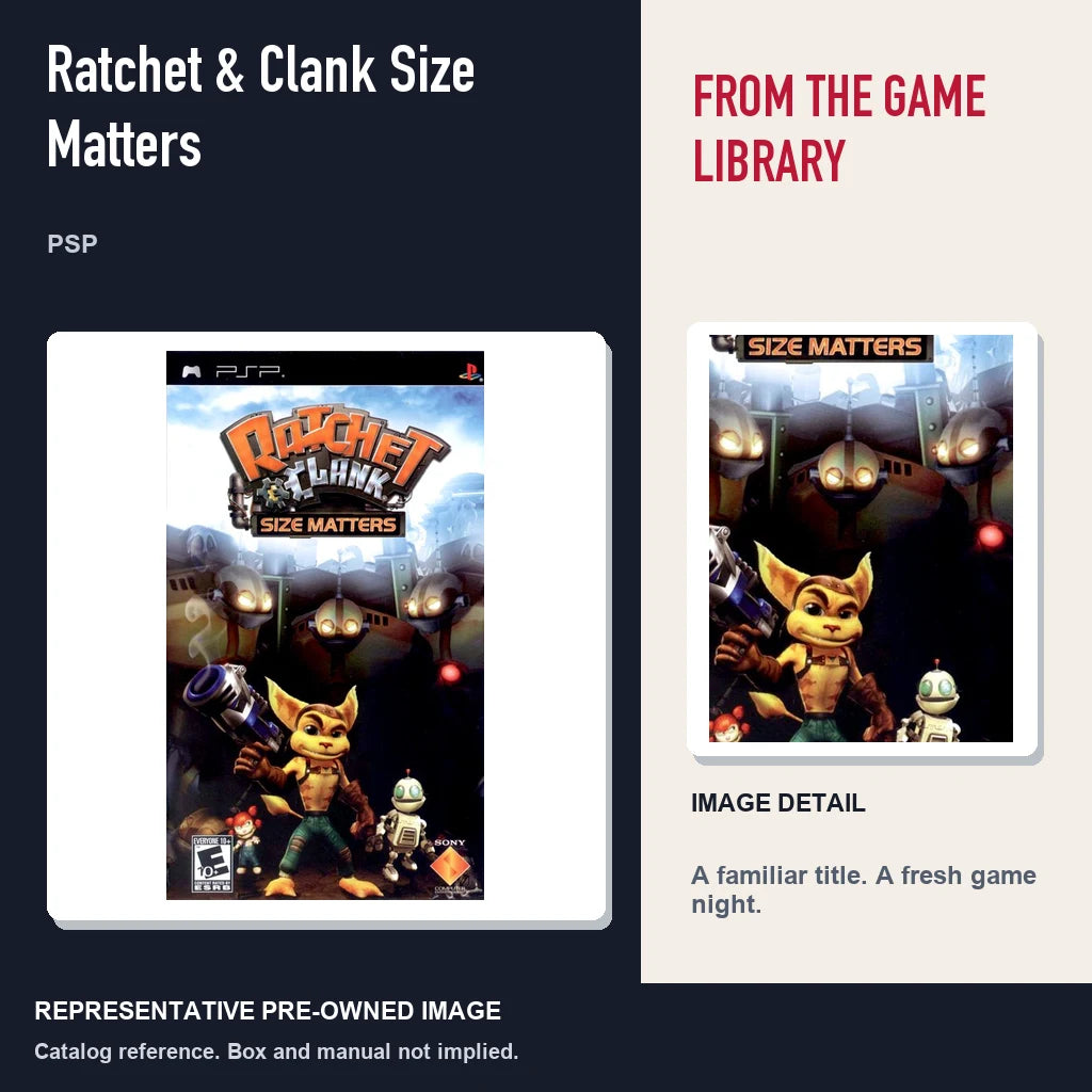 Representative pre-owned Ratchet & Clank Size Matters (PSP), editorial image and detail.