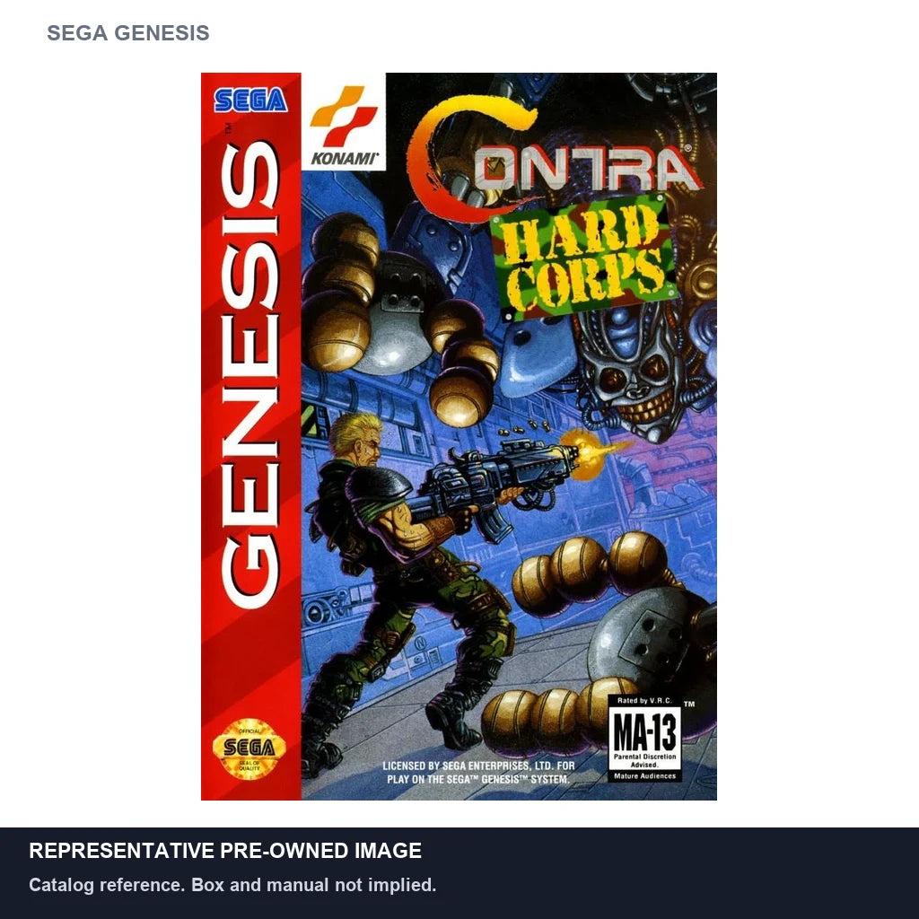 Representative pre-owned Contra Hard Corps (Sega Genesis), white product reference.