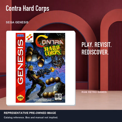 Representative pre-owned Contra Hard Corps (Sega Genesis), red retro product layout.