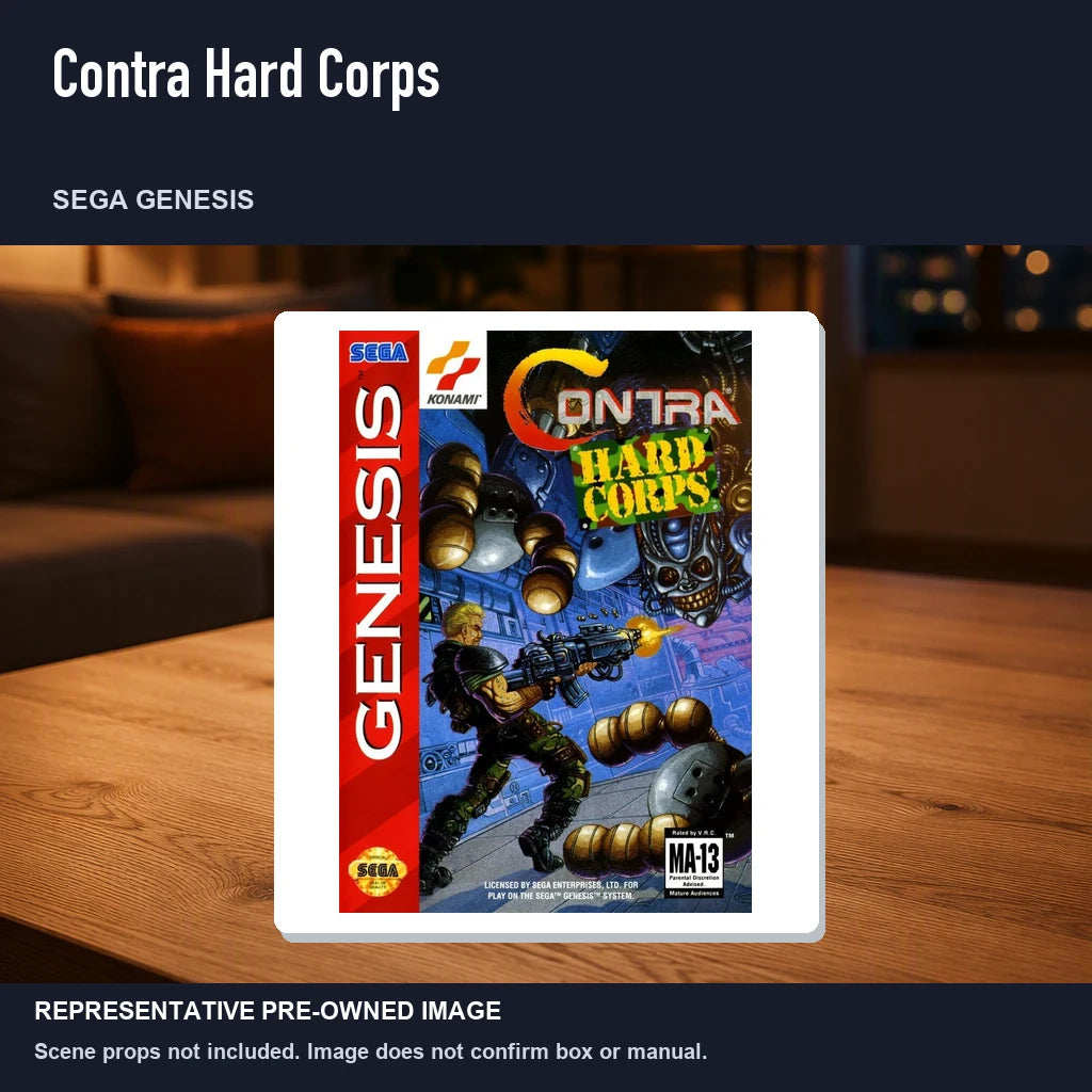 Representative pre-owned Contra Hard Corps (Sega Genesis), product image in a styled room scene.