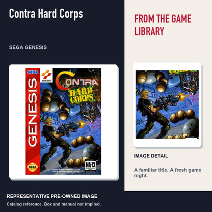 Representative pre-owned Contra Hard Corps (Sega Genesis), editorial image and detail.