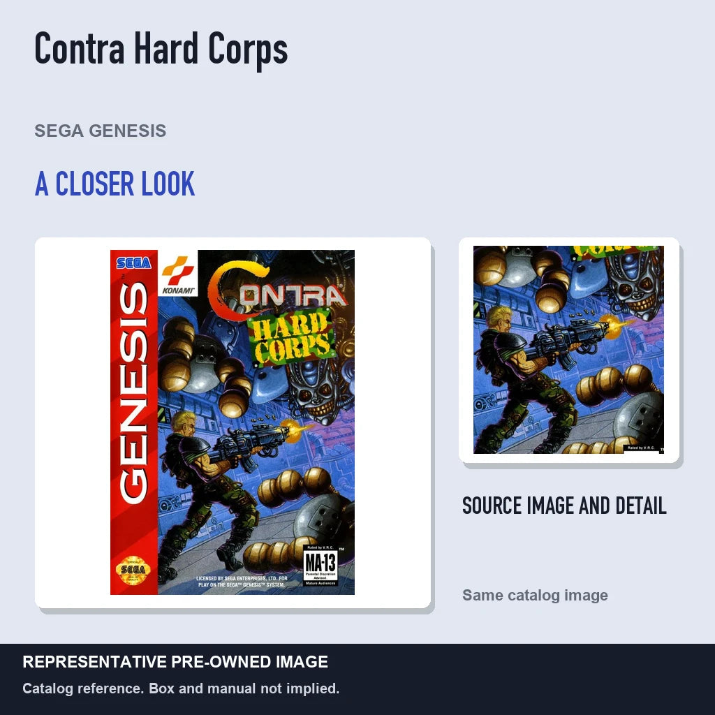Representative pre-owned Contra Hard Corps (Sega Genesis), full image with detail inset.