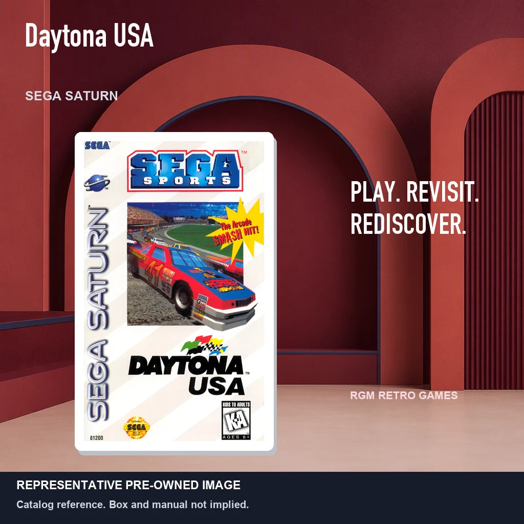 Representative pre-owned Daytona USA (Sega Saturn), red retro product layout.