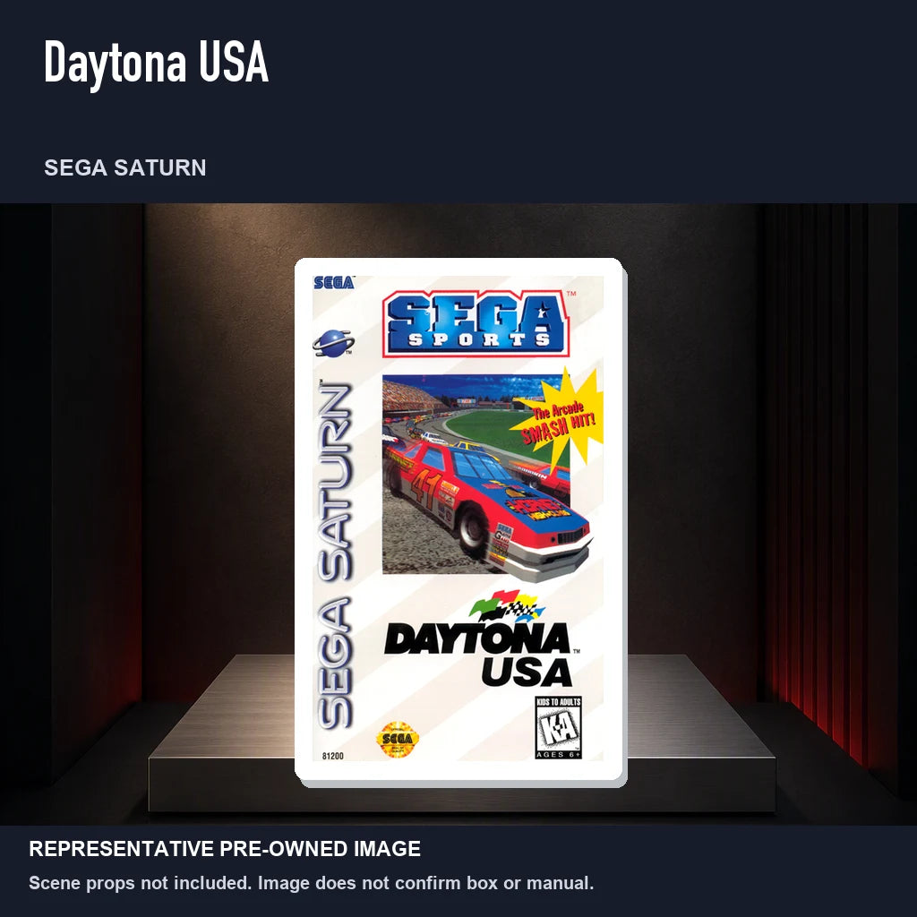 Representative pre-owned Daytona USA (Sega Saturn), product image on a display panel.
