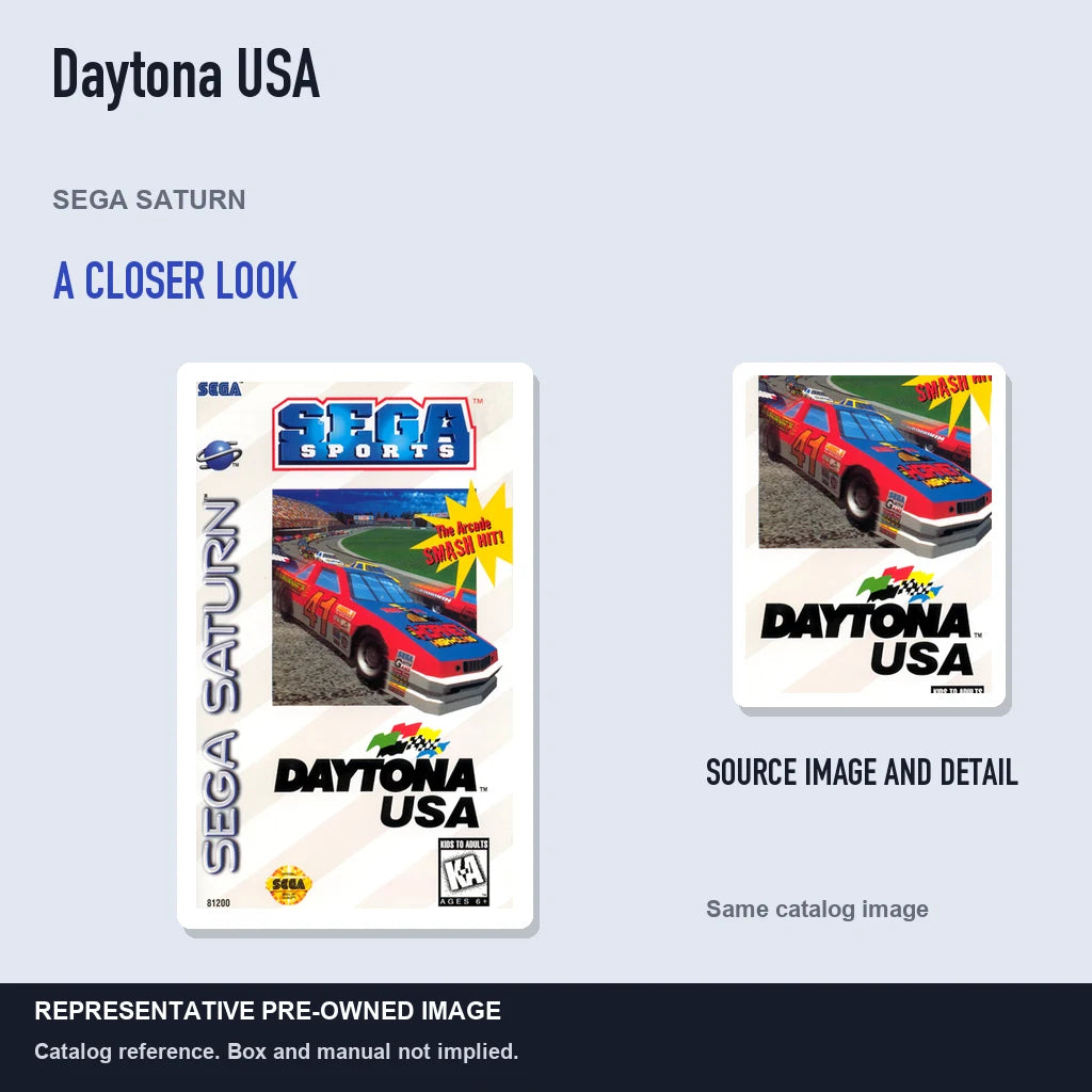 Representative pre-owned Daytona USA (Sega Saturn), full image with detail inset.