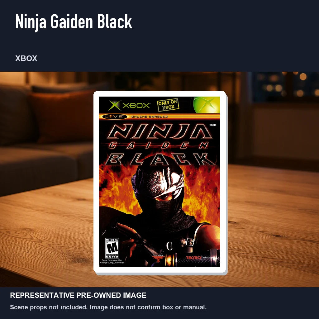 Representative pre-owned Ninja Gaiden Black (Xbox), product image in a styled room scene.