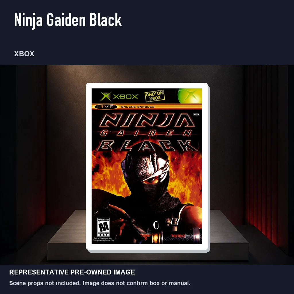 Representative pre-owned Ninja Gaiden Black (Xbox), product image on a display panel.