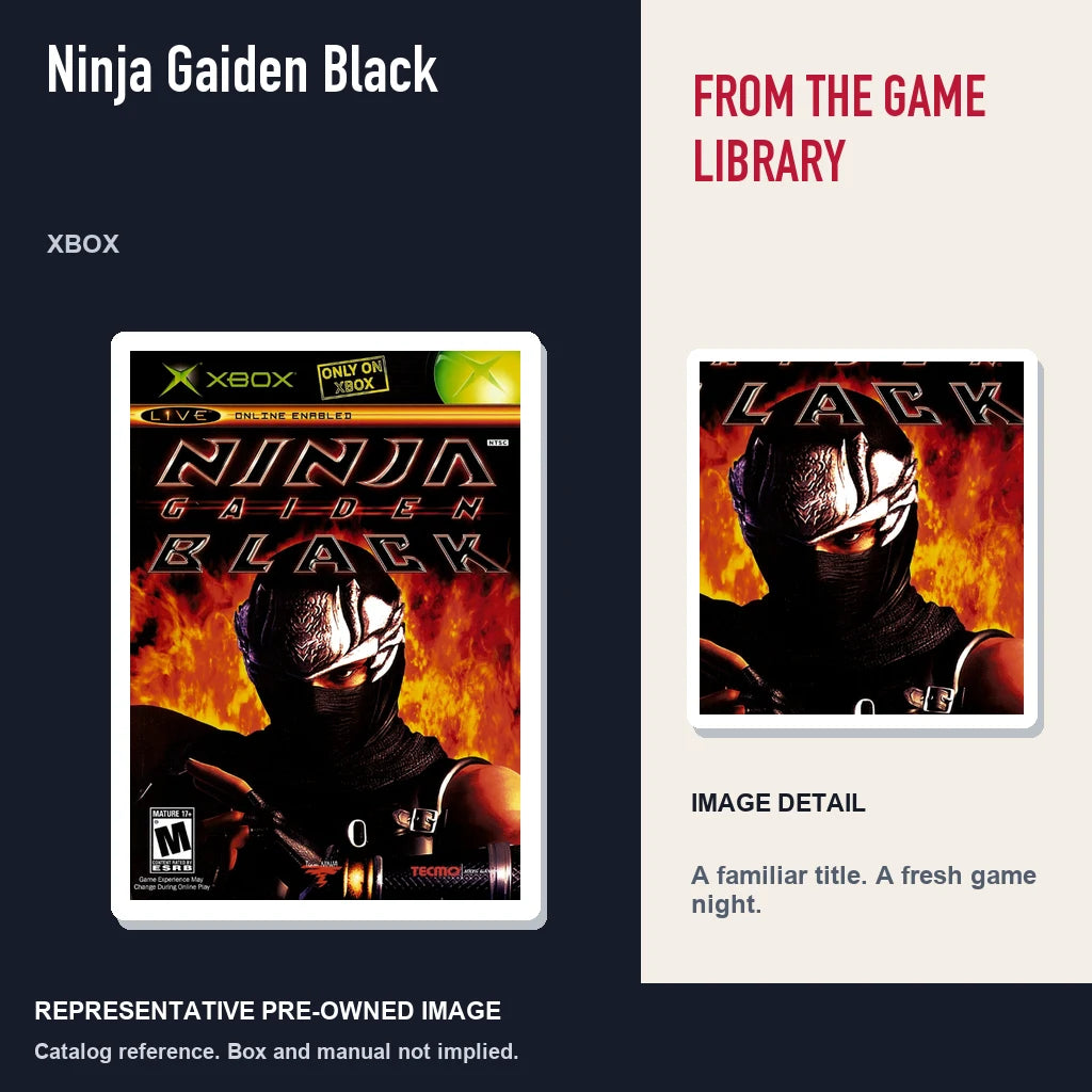 Representative pre-owned Ninja Gaiden Black (Xbox), editorial image and detail.