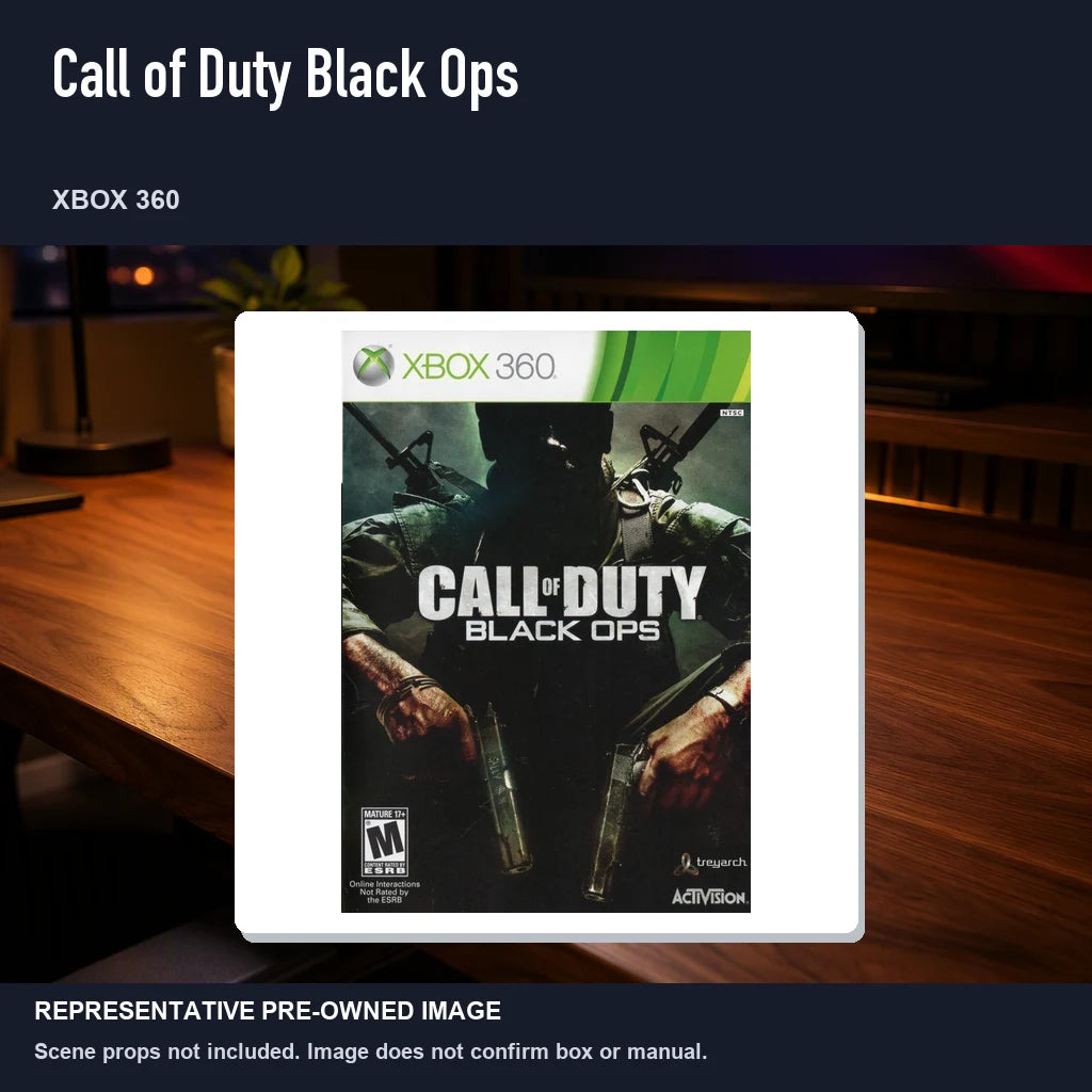 Representative pre-owned Call of Duty Black Ops (Xbox 360), product image in a styled desk scene.