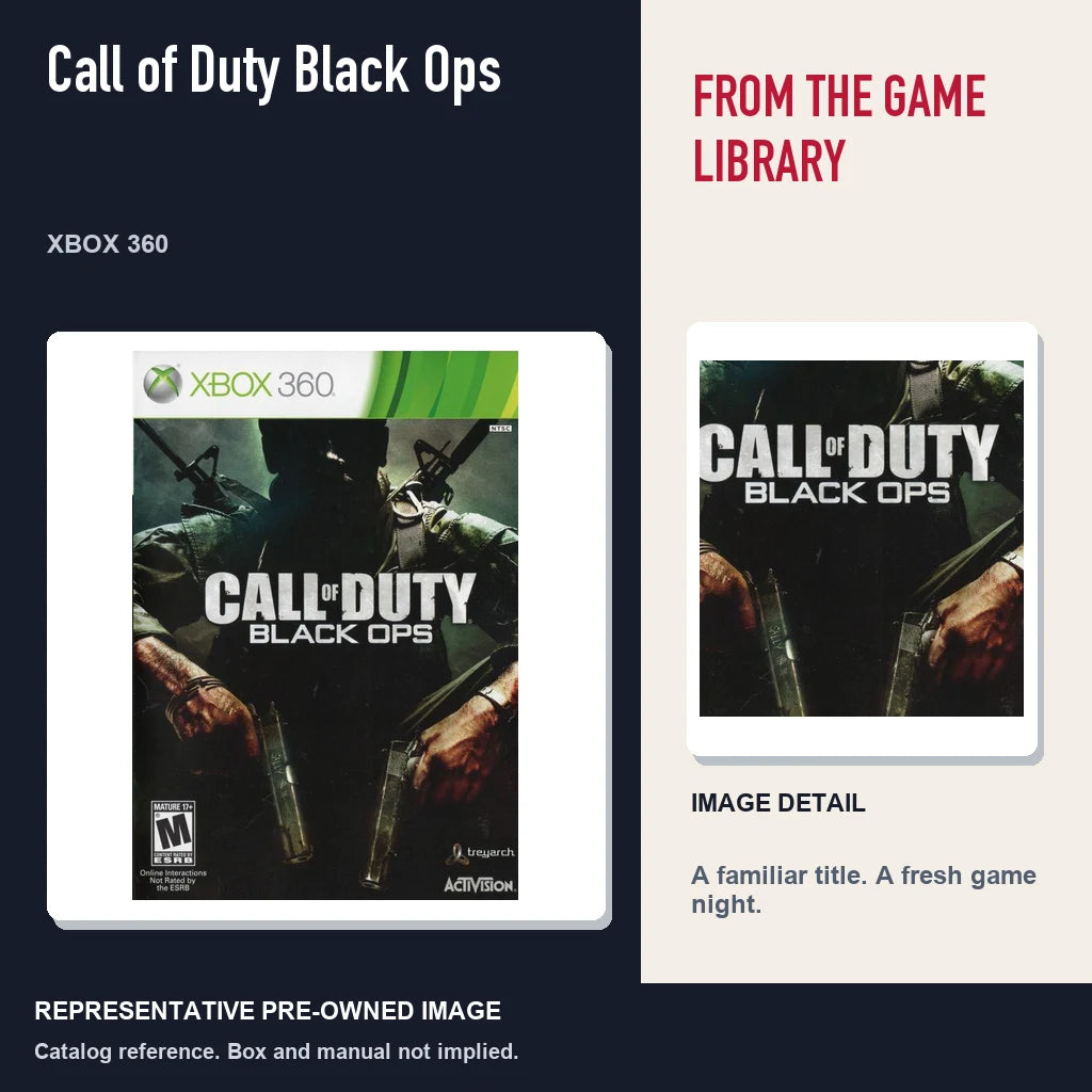 Representative pre-owned Call of Duty Black Ops (Xbox 360), editorial image and detail.