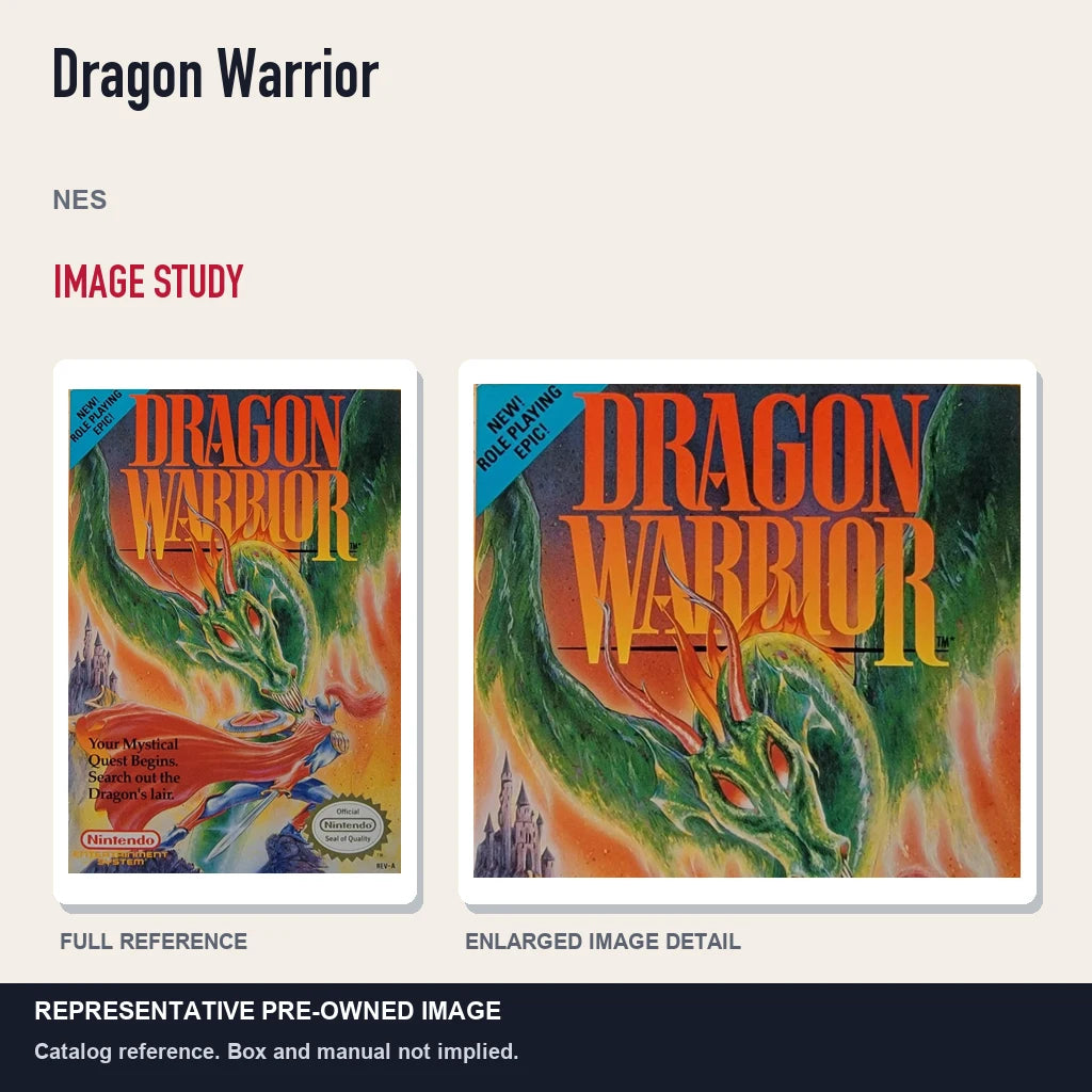 Representative pre-owned Dragon Warrior (NES), full image and detail.