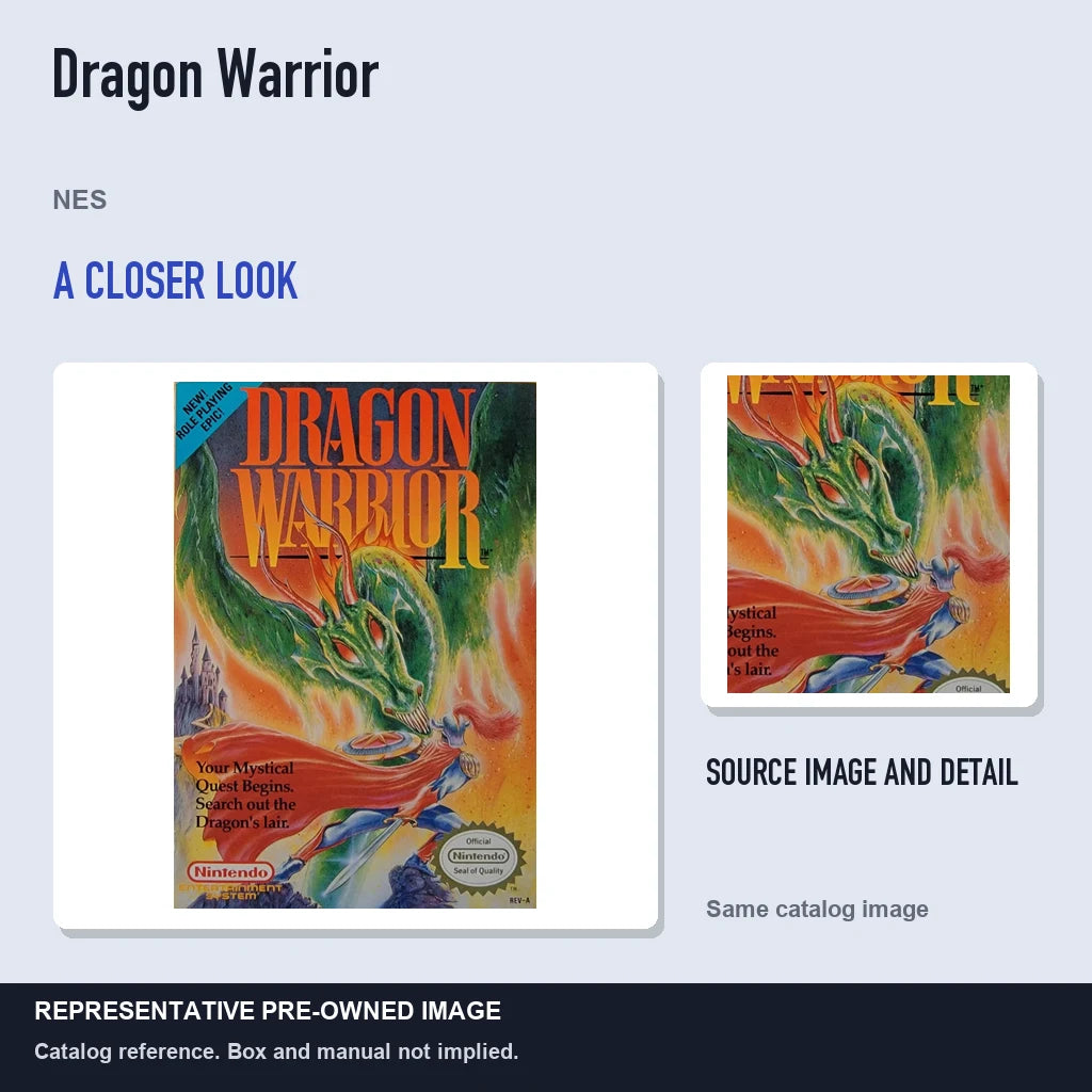 Representative pre-owned Dragon Warrior (NES), full image with detail inset.