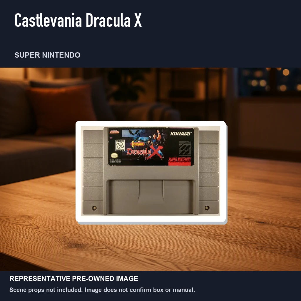Representative pre-owned Castlevania Dracula X (Super Nintendo), product image in a styled room scene.